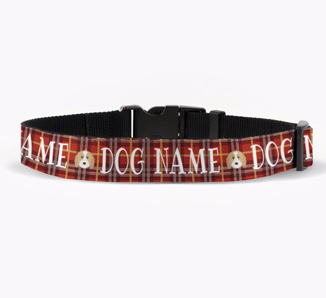 Personalised Fabric Collar with Tartan Pattern and {breedFullName} Icon for {dogsName}